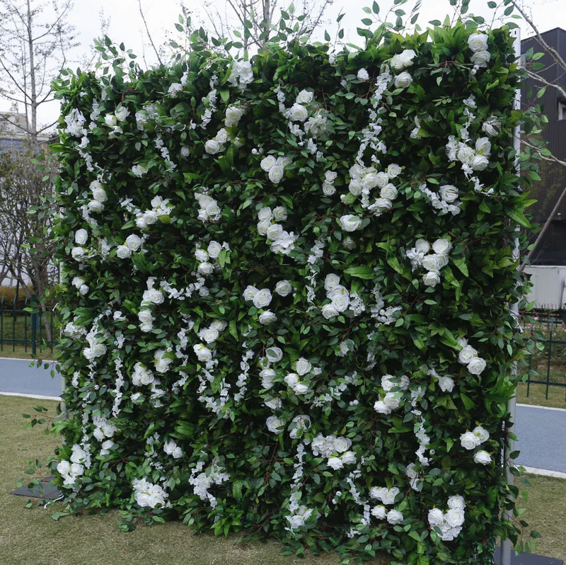 Flower Wall Green Artificial Fabric Rolling Up Curtain Floral Backdrop For Party