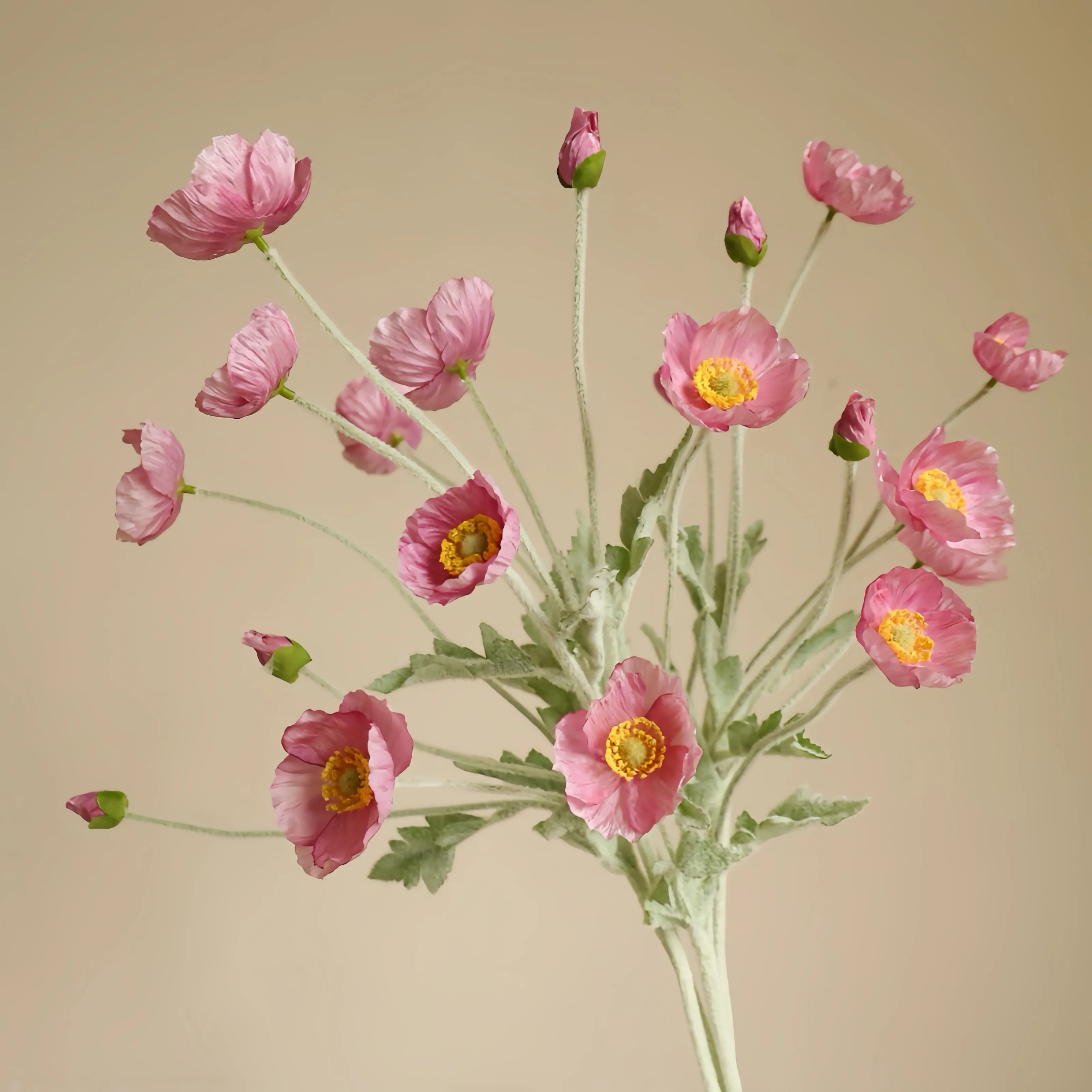 Faux Flocked Poppy Flower Arrangement