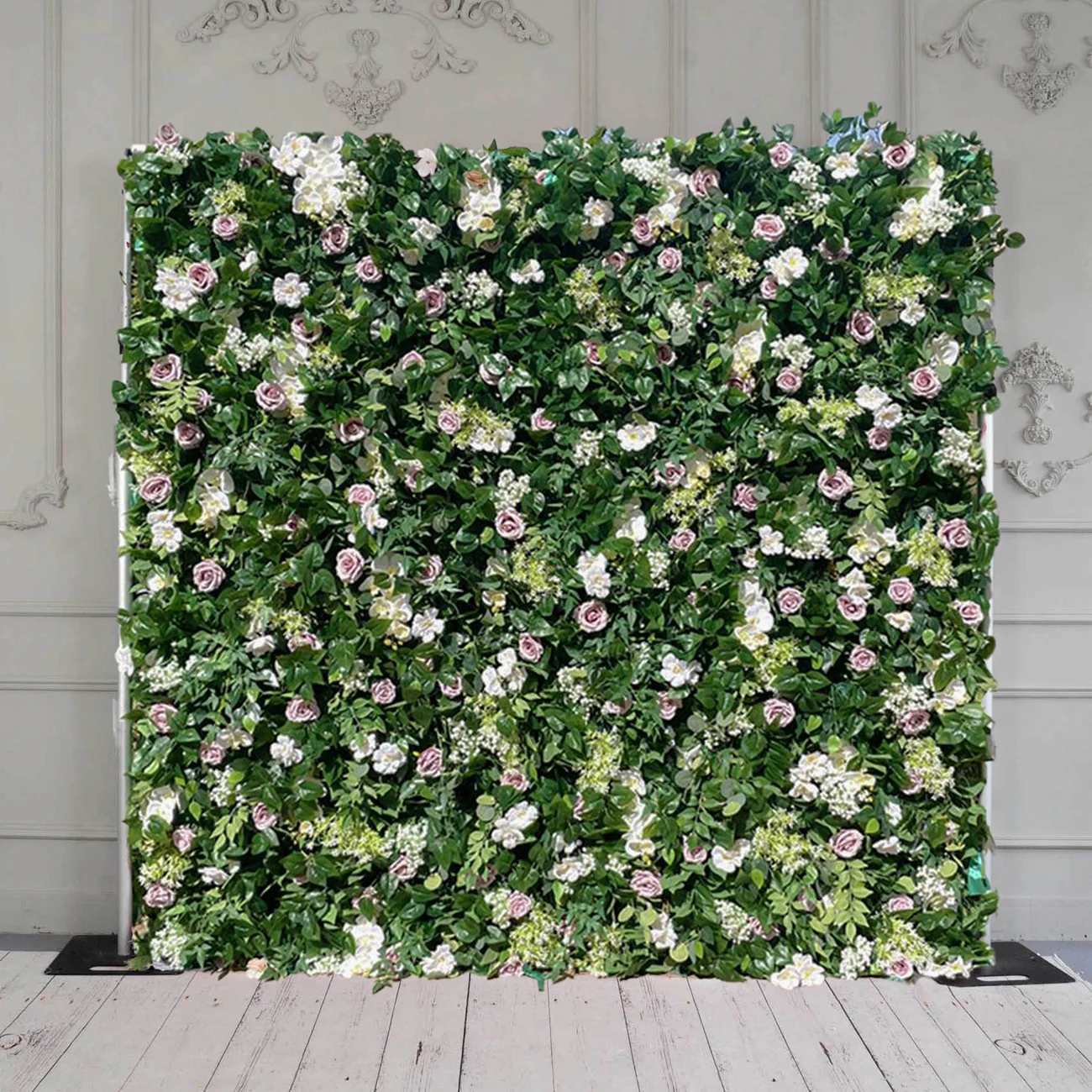 Flower Wall Green Artificial Fabric Rolling Up Curtain Floral Backdrop For Party