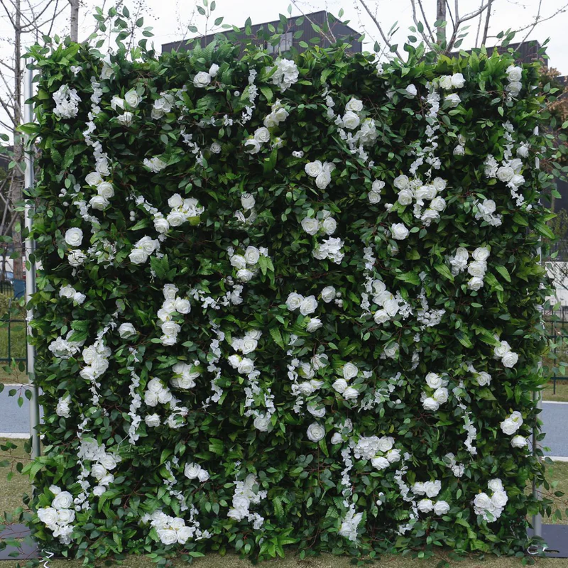 Flower Wall Green Artificial Fabric Rolling Up Curtain Floral Backdrop For Party