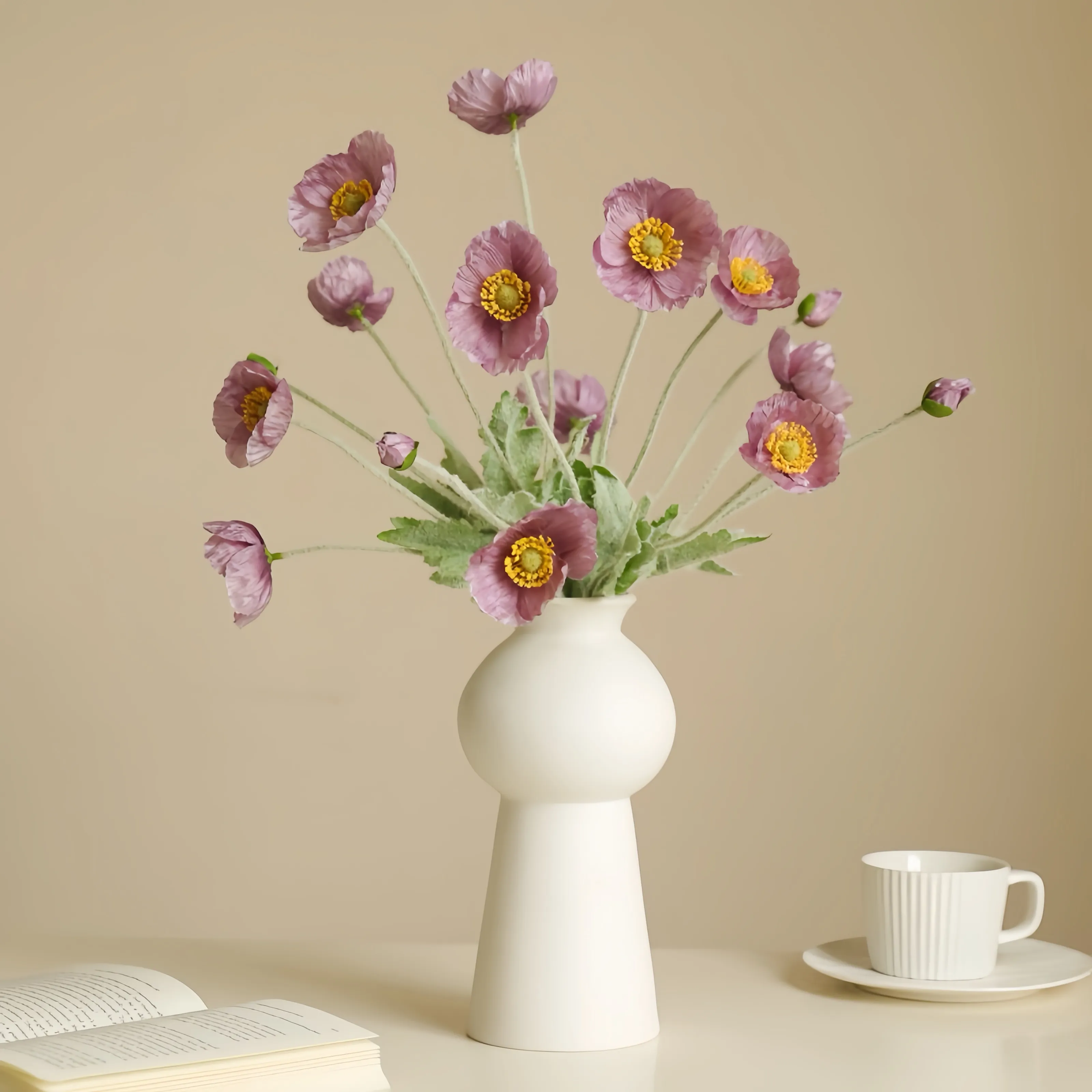 Faux Flocked Poppy Flower Arrangement
