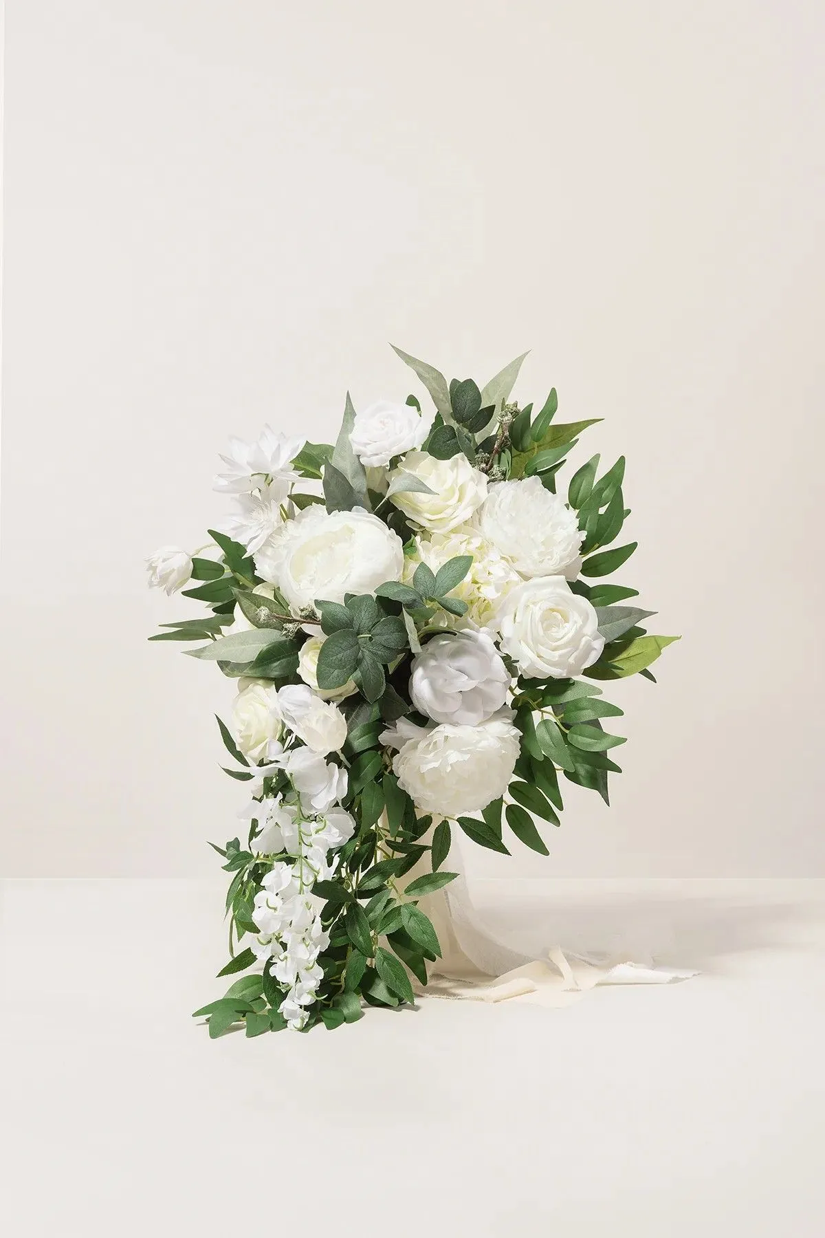 Green & White Cascading Bridal Bouquet