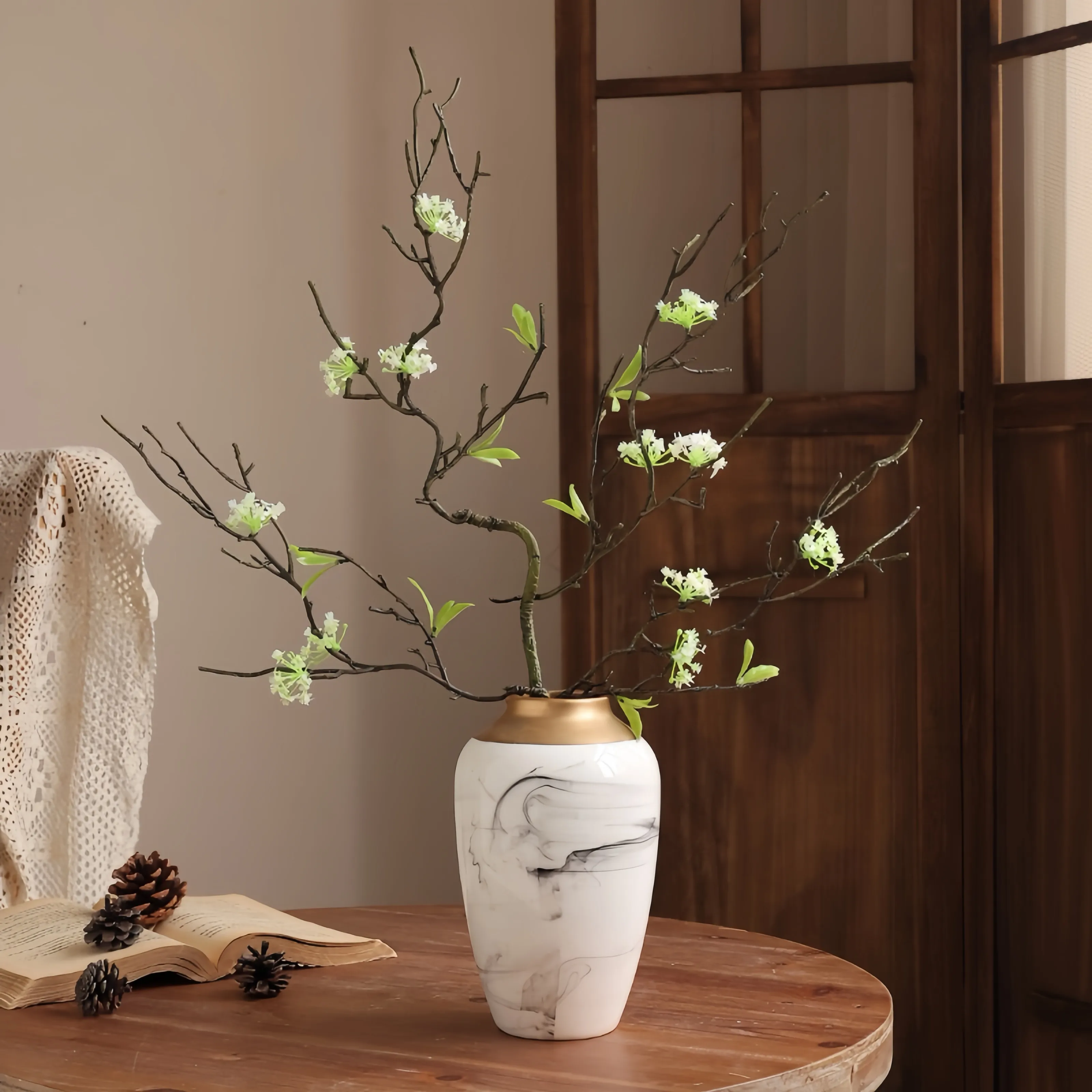 Retro Wheat Straw Pear Blossom Branch