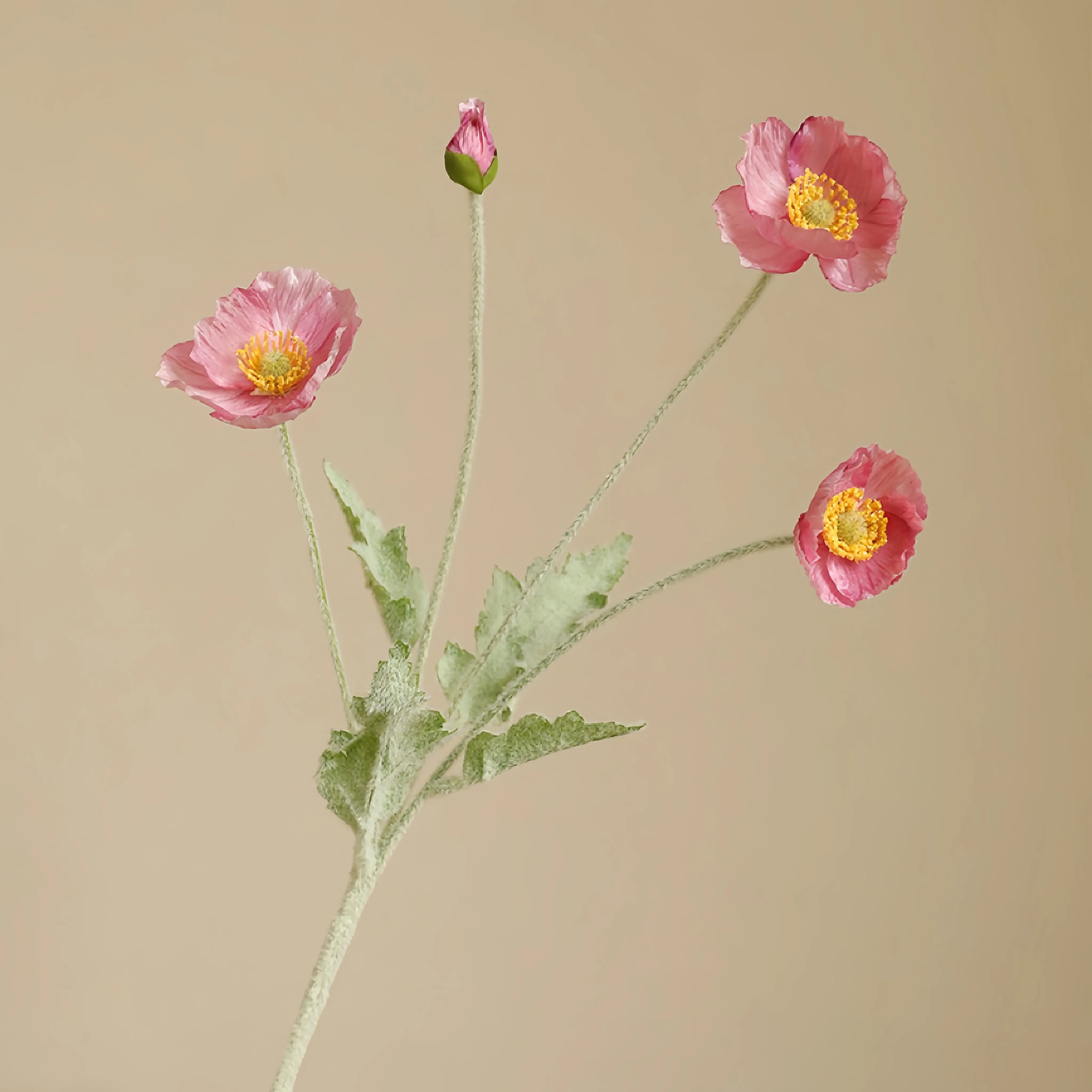 Faux Flocked Poppy Flower Arrangement