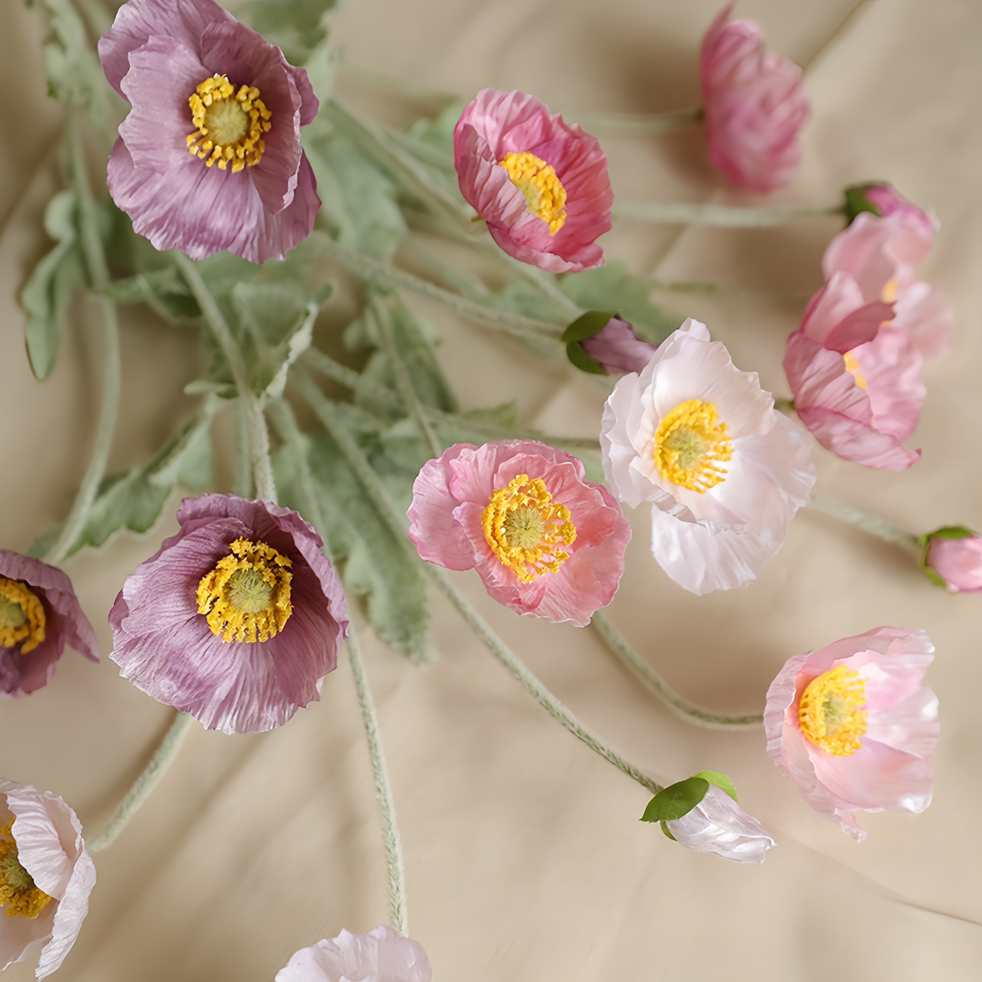 Faux Flocked Poppy Flower Arrangement